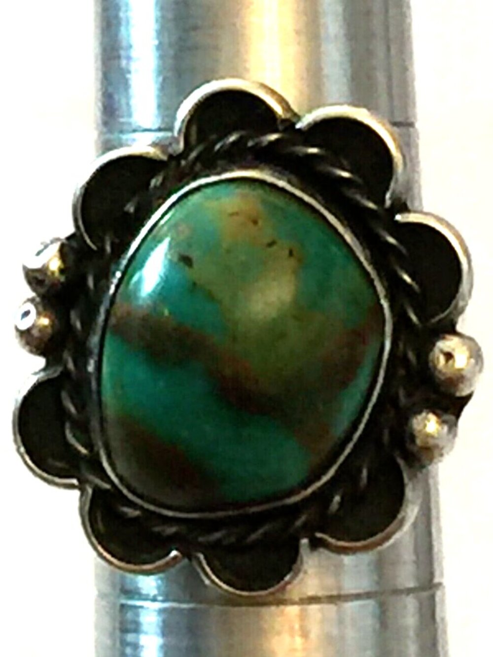 VINTAGE NAVAJO HANDMADE STERLING SILVER TURQUOISE NATIVE AMERICAN RING SIZE 5.5 - Picture 3 of 16